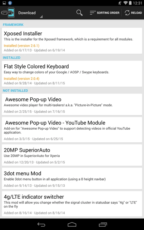 Screenshot Xposed Installer APK v3.1.5 untuk Kustomisasi Android