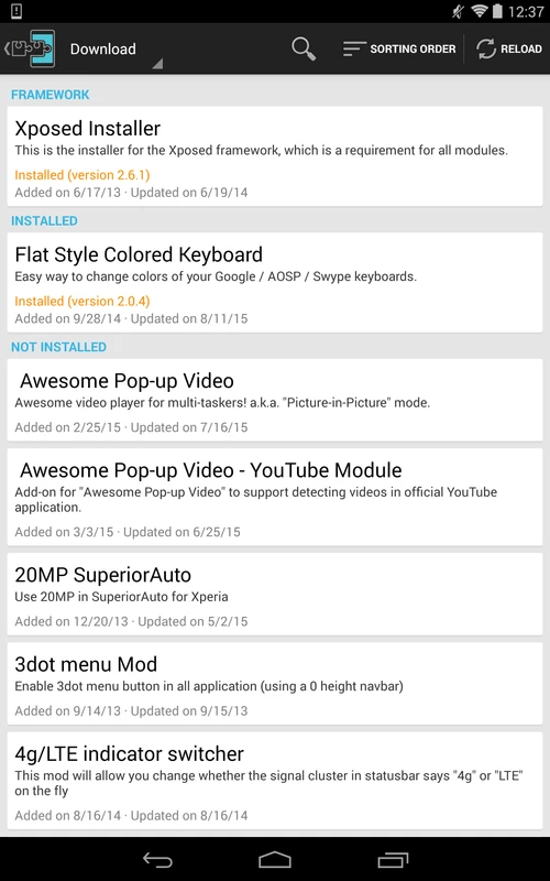 Screenshot Xposed Installer APK v3.1.5 untuk Kustomisasi Android